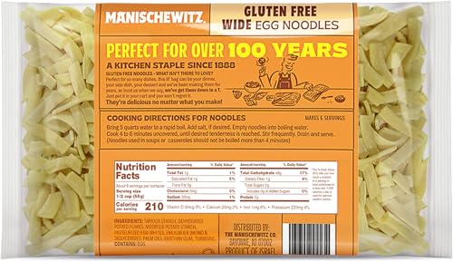 Manischewitz Gluten Free Wide Egg Noodles (4 Pack) Yolk Free, Kosher For Passover and All Year Round Use