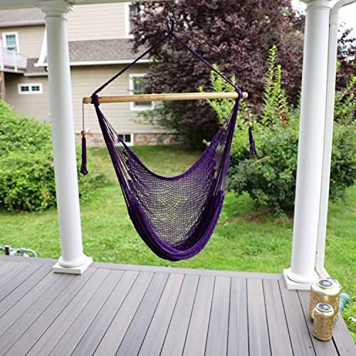 Bliss Hammocks BHC-412NT Island Rope Hammock Chair, Eco Friendly & Hand Woven, Varnish Coated 40 Inch Wood Spreader, Easy to Hang w/Included Hanging Kit, Supports up to 265 pounds, Natural Rope