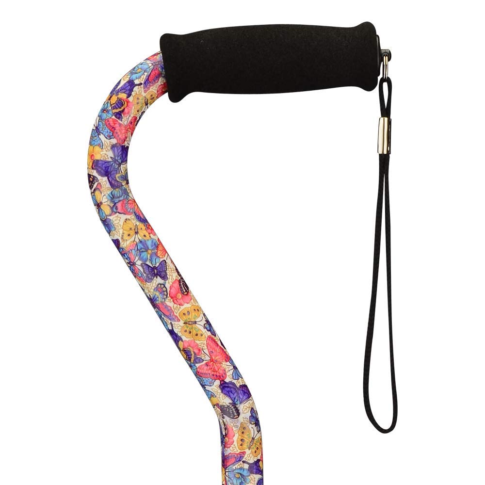 Nova Joy Designer Offset Quad Cane for Seniors - Unisex Adjustable Lightweight Walking Aid with Foam Handle, Wrist Strap and Anti-Rattle Lock - Essential Mobility Support - Maui Flowers