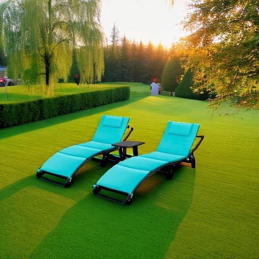 GUNJI Lounge Chairs for Outside 3 Pieces Patio Adjustable Chaise Lounge Outdoor Wicker Lounge Chairs Set of 2 with Table Folding Chaise Lounger for