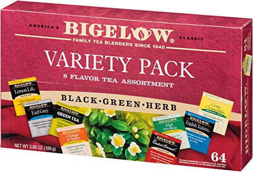 Bigelow Tea Green Tea Assortment, 64 Count (Pack of 1) | Individually Wrapped Tea Bags with Classic, Decaffeinated, Mint, Peach, Constant Comment, Lemon, Mango, and Earl Grey Teas