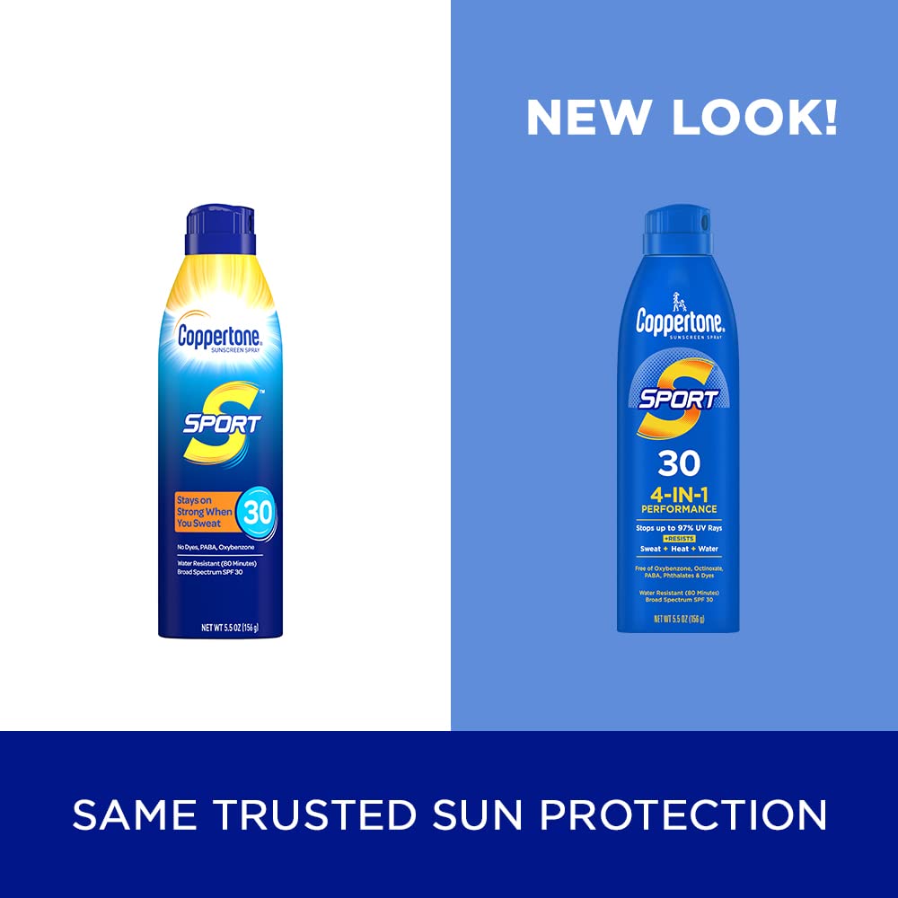 Coppertone Sport Continuous Sunscreen Spray SPF 30, Water Resistant, 5.5 Oz