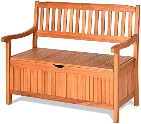Tangkula Outdoor Wood Storage Bench Deck Box, Entryway Porch Storage Bench with Inner Removable Dust-Proof Lining & Portable Handles