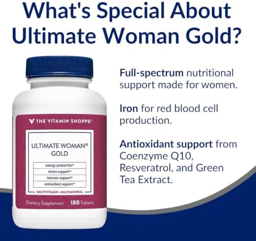 The Vitamin Shoppe Brand Ultimate Woman's Gold Multivitamin, 90 Tablets | Women’s Multivitamin with Iron, B Vitamins & Vitamin D3 for Energy Production, Bone & Immune Health Support, Gluten Free