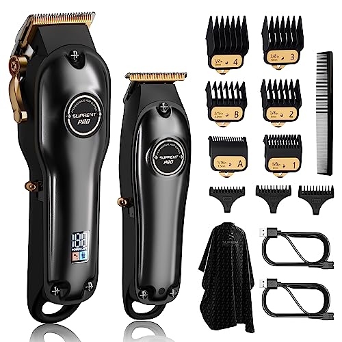 SUPRENT® PRO Professional Hair Clippers for Men- Hair Cutting Kit & Zero Gap T-Blade Trimmer Combo- Cordless Barber Clipper Set with LED Display