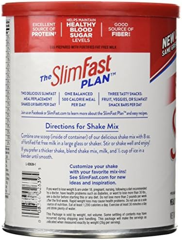 SlimFast Original Strawberries & Cream Meal Replacement Shake Mix – Weight Loss Powder – 12.83 Oz. Canister – 14 Servings - Pantry Friendly