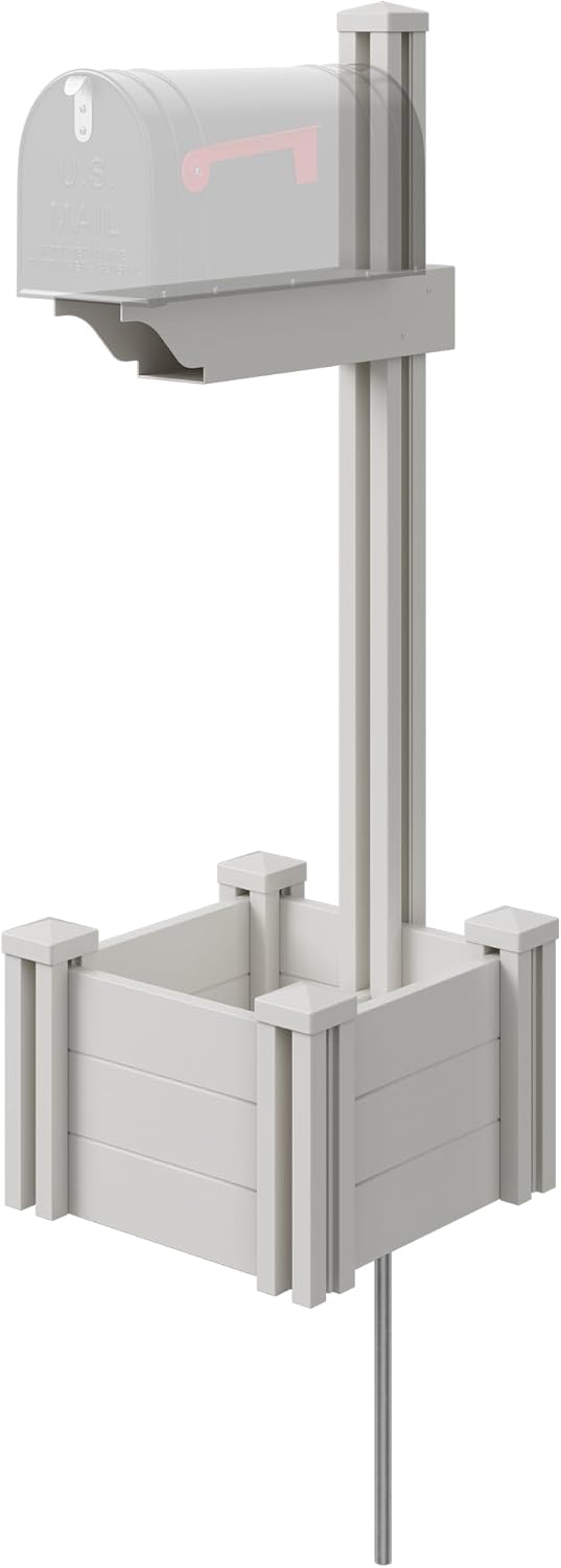 Zippity Majestic Mailbox Post w/Planter Box, White Vinyl DIY No Dig Kit | 1 Post + Planter Box, Mailbox Sold Separately, ZP19027
