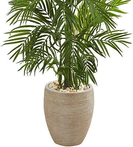 Nearly Natural 5ft. Areca Palm Artificial Tree in Sand Colored Planter