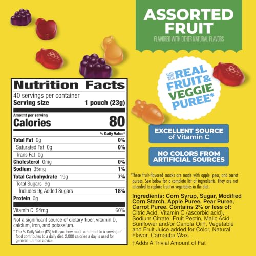 Mott's Fruit Flavored Snacks, Assorted Fruit, Pouches, 0.8 oz, 22 ct (Pack of 6)