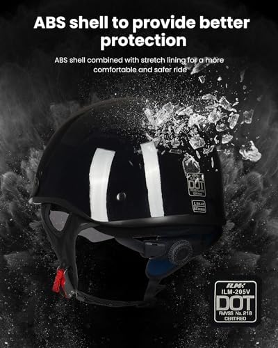 ILM Half Helmet Motorcycle Open Face Sun Visor Quick Release Buckle DOT Approved Cycling Motocross Suits Men Women 205V (M, Matt Black)