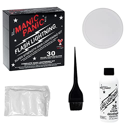 MANIC PANIC Flash Lightning Hair Bleach Kit - Bleach Powder + 30 Volume Developer - Hair Lightener for Dark Shades - Lifts Up to 5 Levels - Achieve