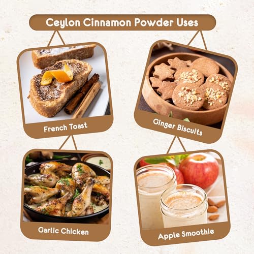 Ceylon Flavors Organic Ceylon Cinnamon Powder, Premium Special Grade, Non GMO, Harvested from a USDA Certified Organic Farm in Sri Lanka (3.5 oz)