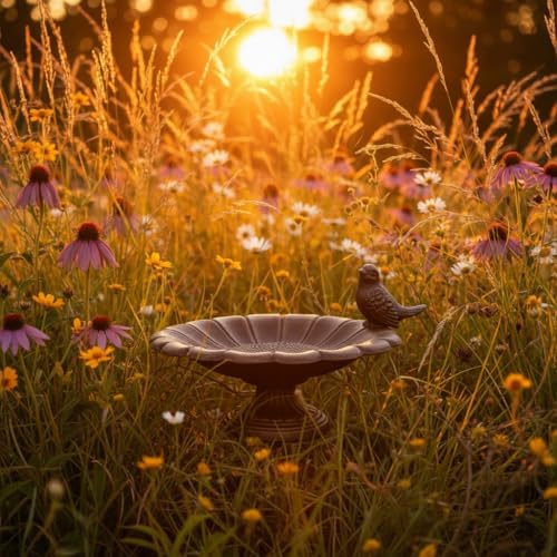 Comfy Hour 7.5 Inch Cast Iron Bird Bath, Sunflower Bird Feeder