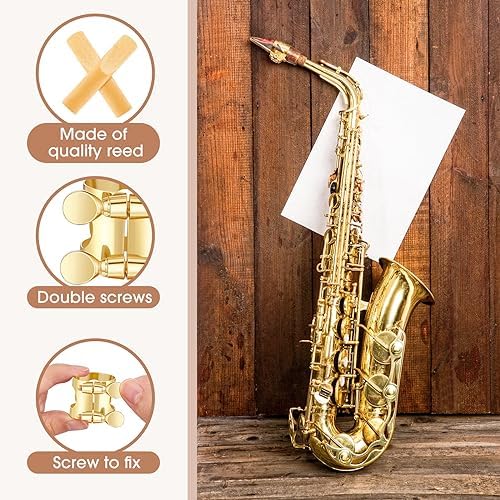 Alto Sax Ligature with 20 Pcs Alto Saxophone Reeds 2.5 Gold Alto Saxophone Ligature with Adjustable Screws Alto Saxophone Ligature Fastener Strength