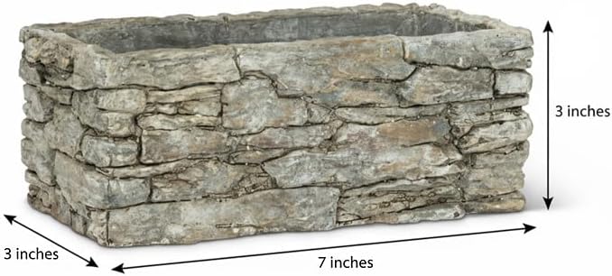 Abbott Collection Small Rectangular Stack Stone Planter, 4x8 Inch, Grey - 6.89 x 4.29 x 3.54 inches