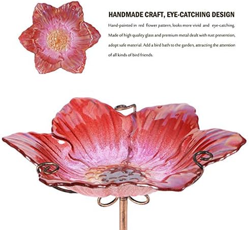 MUMTOP Glass Bird Bath Outdoor Birdfeeder Blue Flower Bowl with Metal Stake