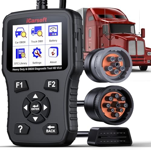 iCarsoft HD V3.0 Heavy Duty Truck Scanner Car OBD2 and Diesel All System 2-in-1 Diagnostic Scan Tool Lifetime Free Update Code Reader for Freightliner Paccar International Mack Hino Isuzu Cummins