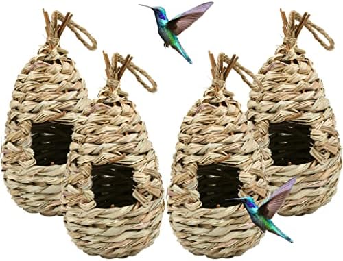 Yesland 4 Pack Hand Woven Hummingbird House, 9 x 4 Inches Bird Hut and Hummingbird Houses Nest