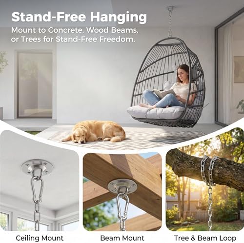 Nicesoul Foldable Space-Saving Hanging Egg Chair No Stand, 350lbs Reinforced Frame with Swing Design, Deep Seat with Thick Cushion