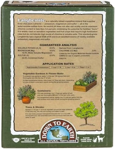 Down To Earth All Natural Fertilizers Organic Langbeinite - 0-0-22, 5 lb | Potassium Magnesium Sulfate (K-Mag), Granular Plant Food, Garden Vegetables