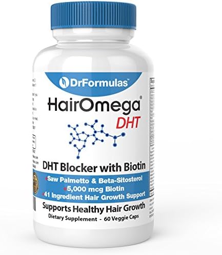 DrFormulas HairOmega DHT Blocker Biotin 5000 mcg Vitamins for Hair Growth Supplement | Hair Loss Pills for Women and Men, 30 Day Supply