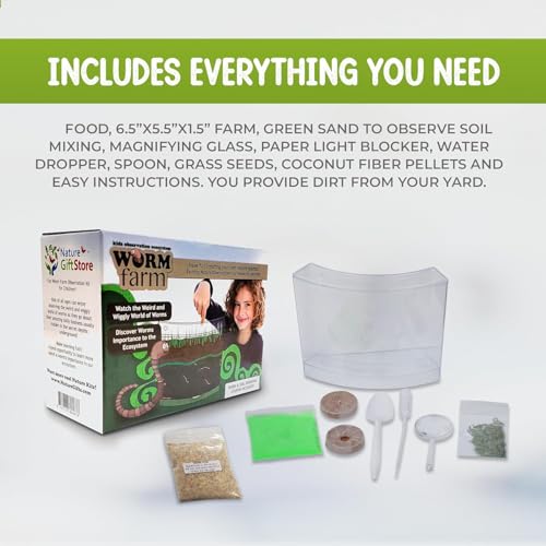 Worm Farm for Kids Kit with 20 Live Composting Worms, All-in-One Bundle | Watch composting in action with this complete kit with live worms included, all-in-one bundled engaging science project