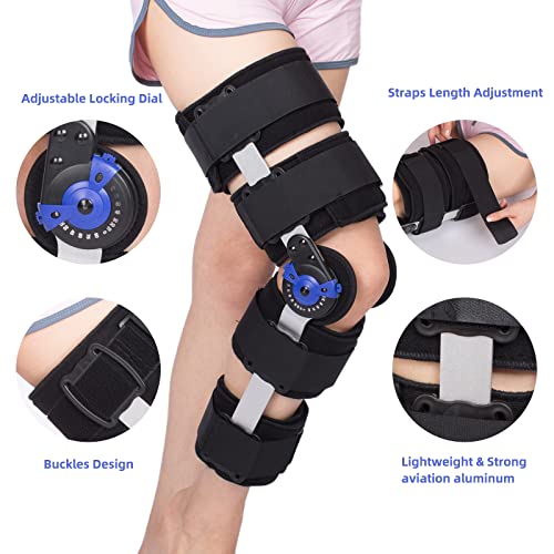 Hinged ROM Knee Brace Post Op Knee Support Adjustable Knee Immobilizer with Side Leg Stabilizers for Men and Women for Meniscus Tear, Arthritis, ACL