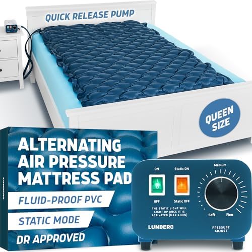 Lunderg PressuRelief Alternating Air Pressure Mattress Pad with Static Mode | With Snap-2-Pad Comfort Layer - Quiet Pump, Comfortable Bed Sore Prevention Mattress Topper for Hospital Bed or Home