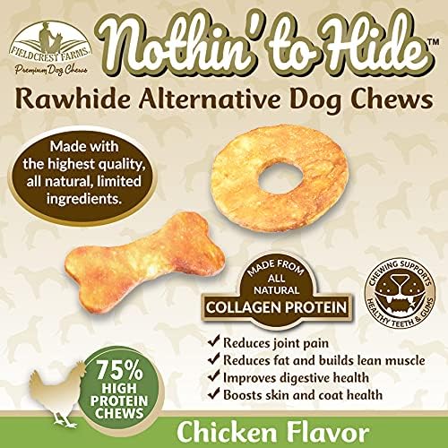 Fieldcrest Farms 3 Pack of Nothin' to Hide Chicken Rings and Bones, 12 Count Each, Rawhide Alternative Dog Chews