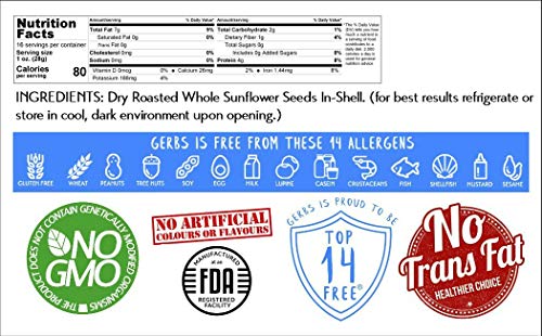 Lightly Sea Salted Sunflower Seed in Shell by Gerbs - 2 LBS - Top 11 Food Allergen Free & Non GMO - Premium Dry Roasted Seeds – COG USA | Small Batch, No Artificial Additives, Resealable Bag | Crack-and-Eat Crunchy Snack | Top 14 Allergen-Free