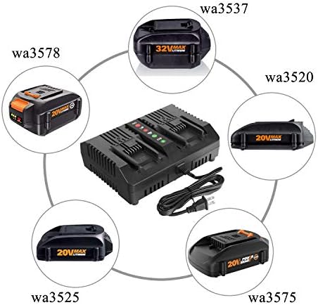 Replacement 20V Battery and Charger Starter Kit, WA3525 Lithium Battery and Charger WA3732 Compatible with Worx 20-Volt Cordless Power Tools
