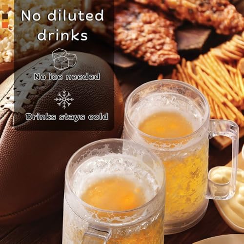 luxail Beer Mugs For Freezer, Double Wall Insulated Plastic Beer Glasses – Freezer Mugs, 16 oz – Perfect Frozen Beer Mugs for Home Bar Accessories