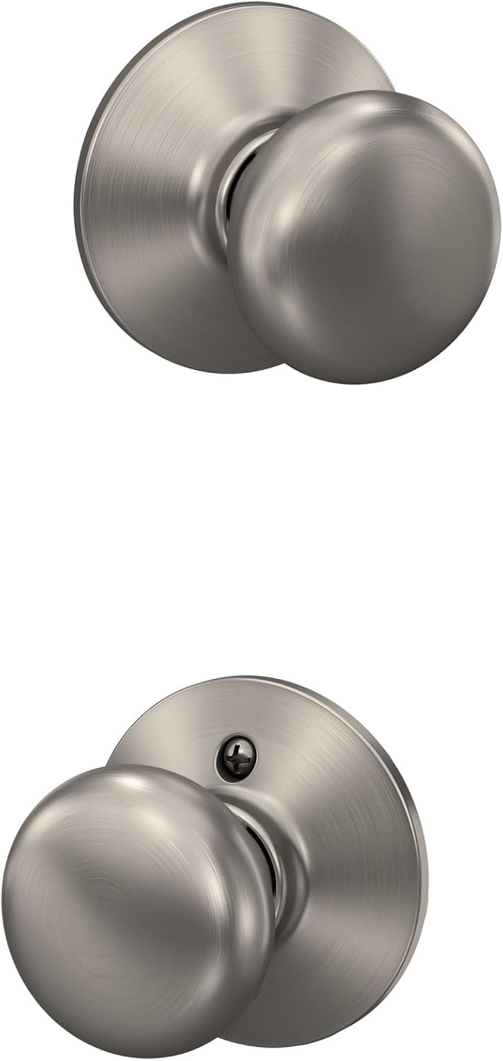 Schlage Plymouth Bed/Bath Privacy Door Knob with Lock, Satin Nickel | Interior bedroom or bathroom door knob with push button lock, Easy to install, Certified durability, Universal fit