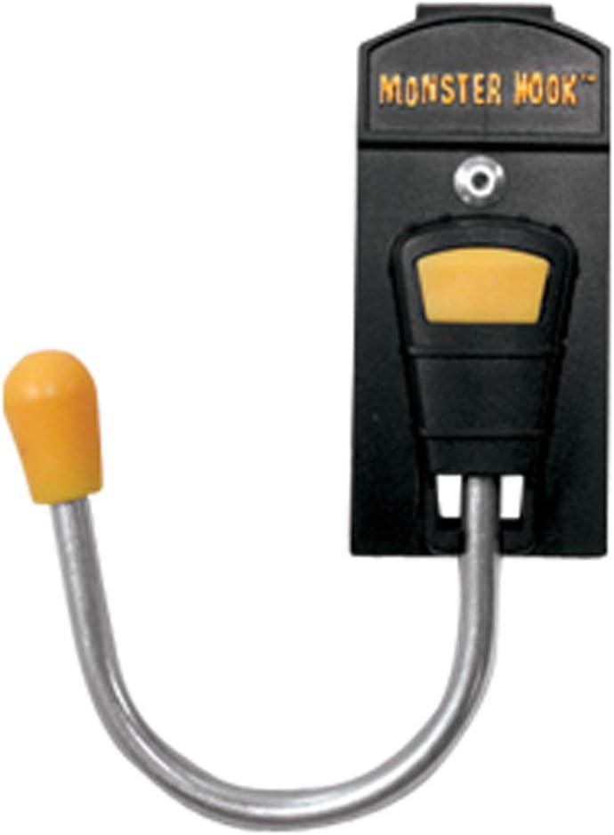 McGuire-Nicholas Monster Hook, 1 Pack, Black and Yellow | Metal clip, 180° rotating hook for drills, nail guns, saws, and garden tools
