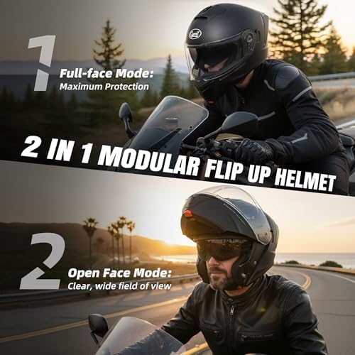 CYRIL Modular Motorcycle Helmet DOT Approved, Flip Up Full Face for Adults | Intercom ready, glasses friendly design with dual visors, extra smoke shield and carrying bag for street riding