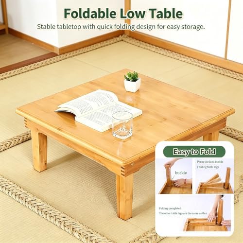 SH-tables Folding Table, Japanese-Style Household Square Bamboo Table, Computer Desk, Low Bamboo Table, Multi-Function Small Dining Table