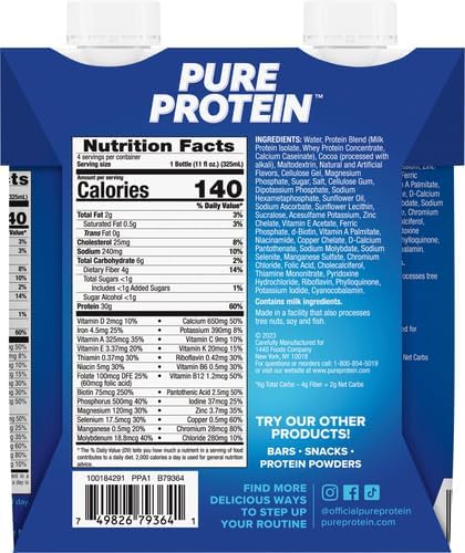 Pure Protein Chocolate Protein Shake | 30g Complete Protein | Ready to Drink and Keto-Friendly | Vitamins A, C, D