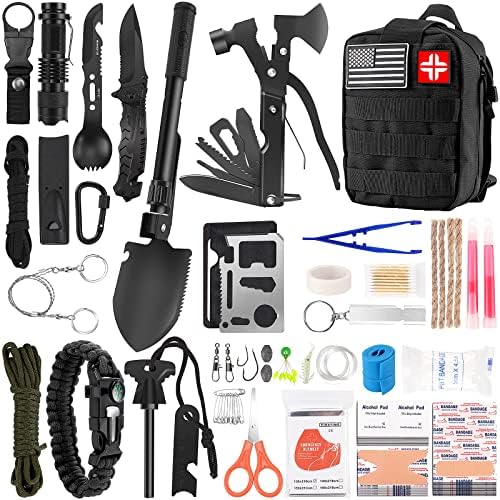 LUXMOM Emergency Survival Kit and First Aid Kit, 142Pcs Professional Survival Gear and Supplies Equipment with Molle Pouch