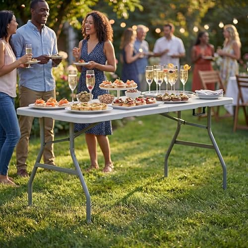 Home Vida Heavy Duty Trestle Picnic Folding Table Silver, 5 feet