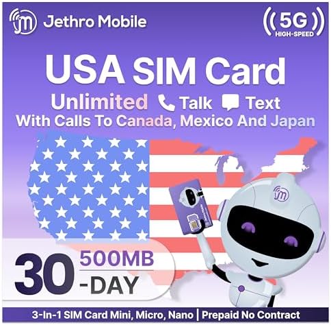 Jethro Mobile Unlimited Talk, Text & 500MB High-Speed Data, Prepaid 30-Day Plan, Works with Senior Cell Phones, Kids, Students & Feature Phones