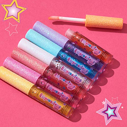7pc Fruity Flavored Lip Gloss Set - Assorted Fruit Flavor-Great Gift | Non-Toxic Kids Makeup. Fun Shiny Lip Gloss Collection for Kids, Teens & Girls - Sweet & Glossy Lip Care