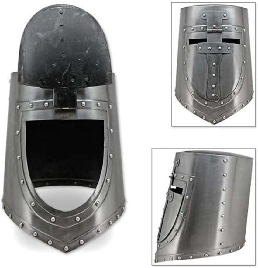 AnNafi® Visored Great Crusaders Helmet |German & European Closed Helm |Flat Top Plate Armor Helmets |18G Steel Armour Helmet for SCA LARP