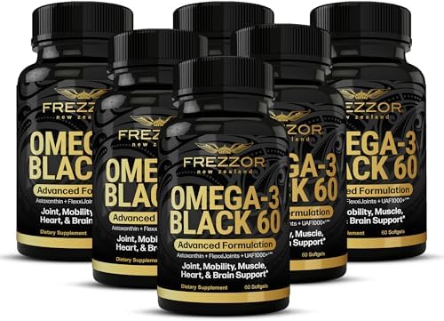 FREZZOR Omega 3 Black for Joint Care & Comfort - New Zealand Green Lipped Mussel Oil Capsules, 53x Higher Potency with UAF1000+ Super Antioxidant