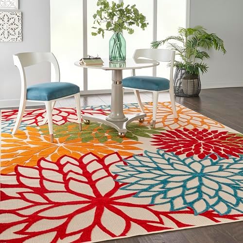 Nourison Home Aloha Indoor/Outdoor Black White 2'8" x 4' Area Rug, Tropical, Botanical, Easy Cleaning, Non Shedding, Bed Room, Living Room