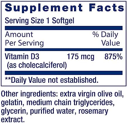 Life Extension Vitamin D3 175 mcg (7000 IU), Immune System Support, Bone Health, Brain Performance, Gluten-Free, Non-GMO, Once Daily, Two-Month Supply