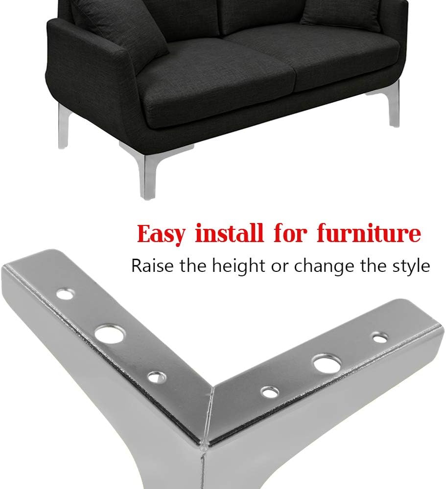 4 Pack 4 Inch Furniture Legs, Chrome Metal Polished Triangle Feet