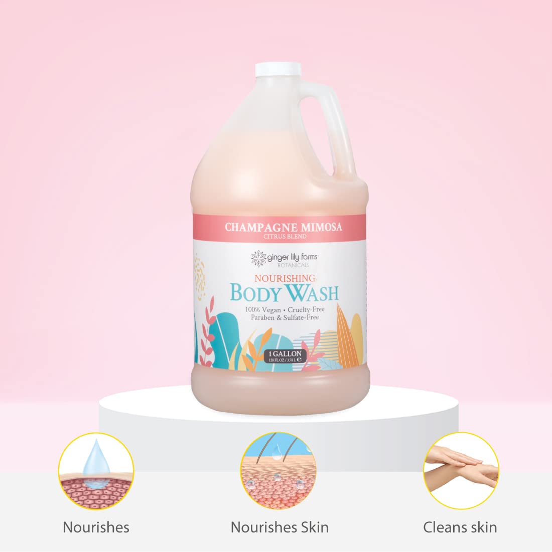 Ginger Lily Farms 1 gal Nourishing Body Wash, Citrus Blend Scent | for Hands, Body & Hair, Moisturizing Wash, Salon Wash, Spa Cleanser, Salon & Spa Essentials, Manicure & Pedicure Supplies