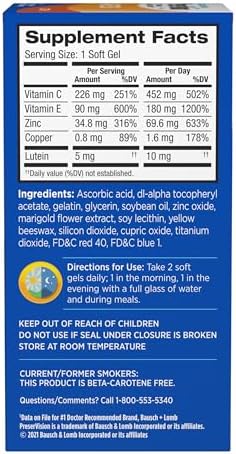 PreserVision AREDS Eye Vitamins, #1 Eye Doctor Recommended Brand, Multivitamin with Lutein, Vitamins C & E, Zinc, and Copper Supplements, 120 Softgels