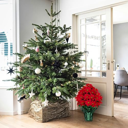 Rubys Silk Flowers - 24" Artificial Red Poinsettia Flower Bouquet – 5 lbs Weighted Pot – 24" Tall and 18" Wide – Perfect Size for Christmas Decor, Home, Office, or Memorial