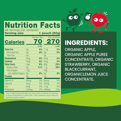 GoGo squeeZ No Sugar Added Organic Applesauce, Apple Apple, 48 Count | Kids on the go fruit snack made with applesauce & fruit puree; 3.2 oz pouches, gluten and nut free, recloseable cap, BPA-free
